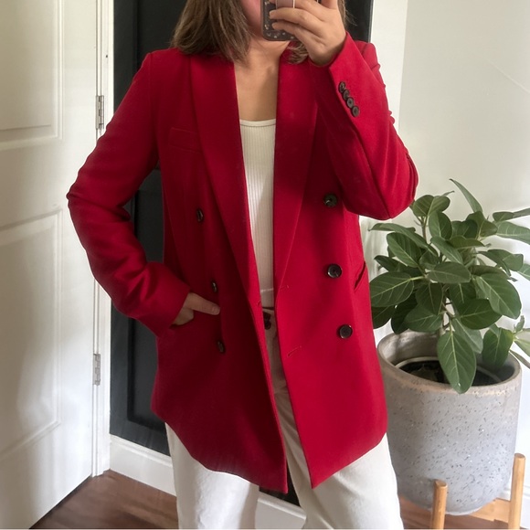 Zara Like New Double Breasted Blazer Jacket in Deep Red. Size S - Picture 5 of 14